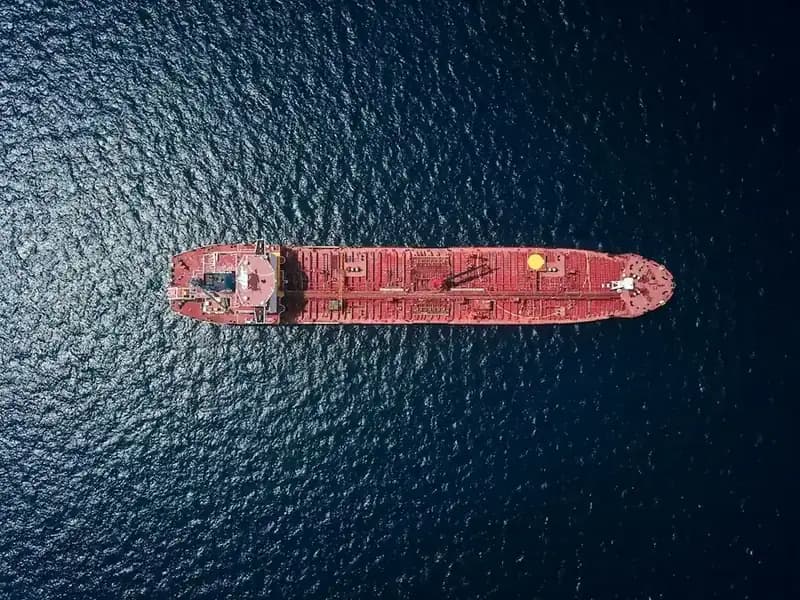 Aerial view of a tanker at sea